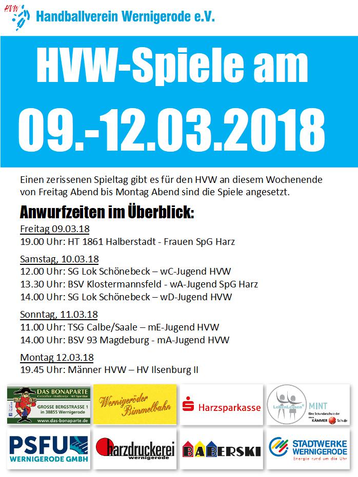 Spielansetzungen HVW vom 09.03.-12.03.18