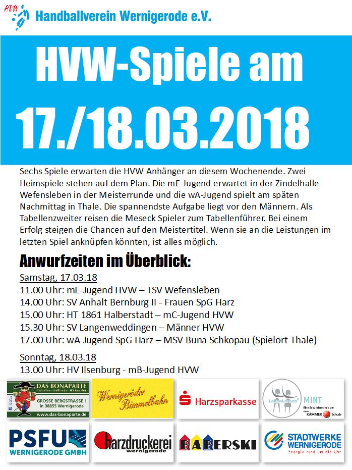 Spiele des HVW am 17./18.03.18