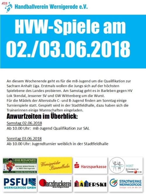 HVW Ansetzungen am 02./03.06.18