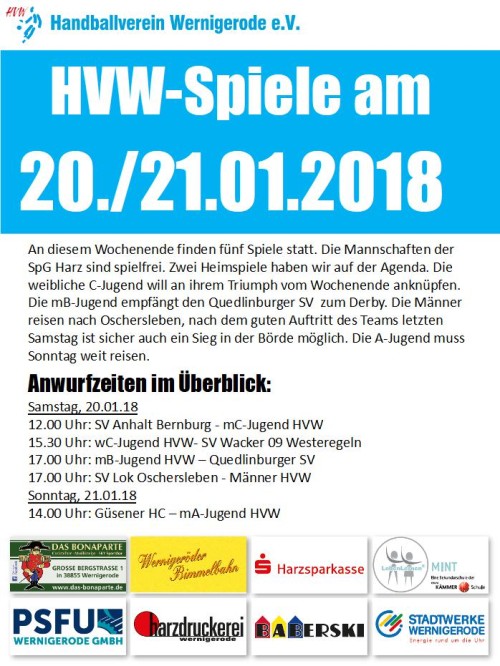 HVW Spiele am 20./21.01.18