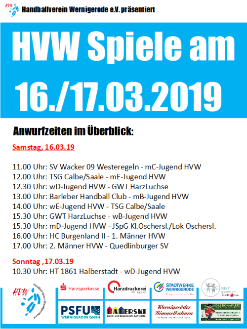 HVW Spiele am 16./17.03.19