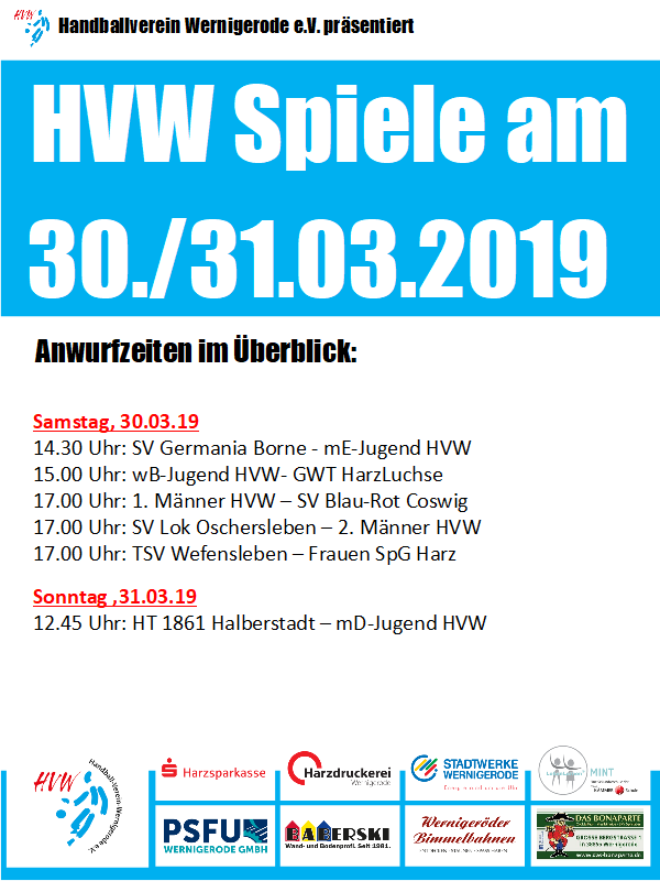 HVW Spiele am 30./31.03.19
