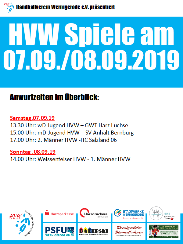 HVW Spiele am Wochenende 07./08.09.19