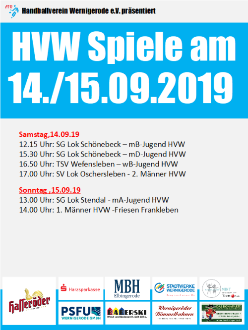 HVW Spiele am Wochenende 14./15.09.19
