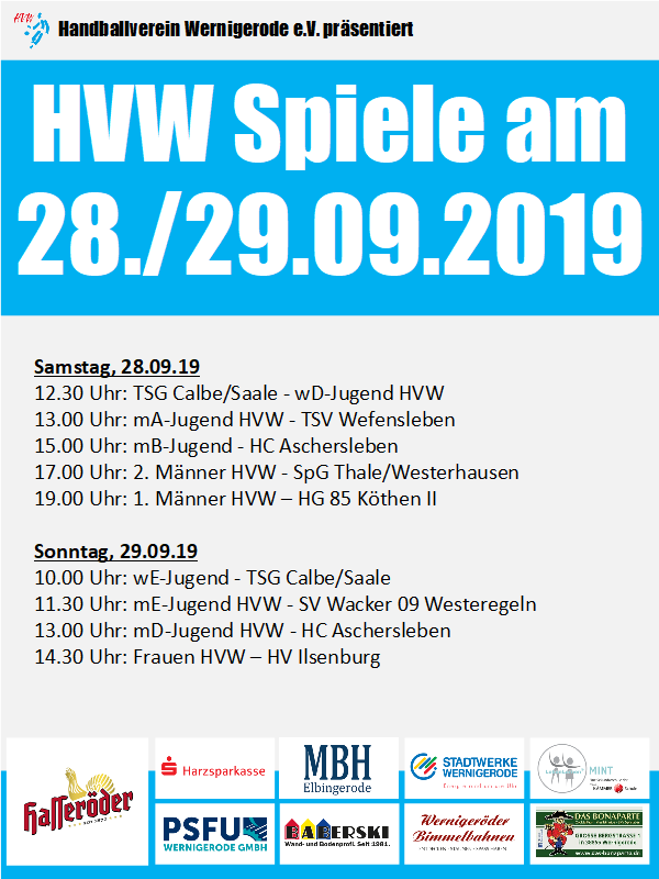 Riesen Heimspiel Wochenende für den HVW, Ansetzungen vom 28./29.09.19