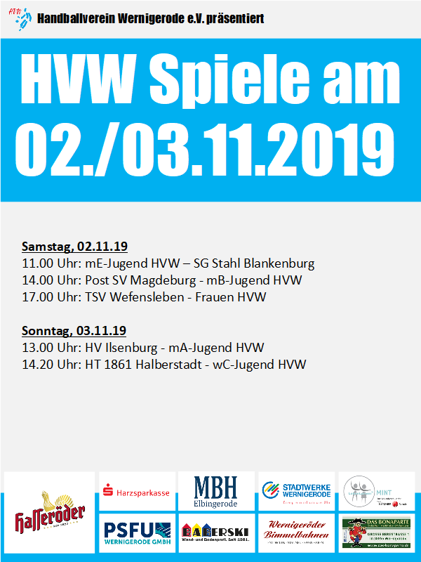 HVW Spiele am Wochenende 02./03.11.19