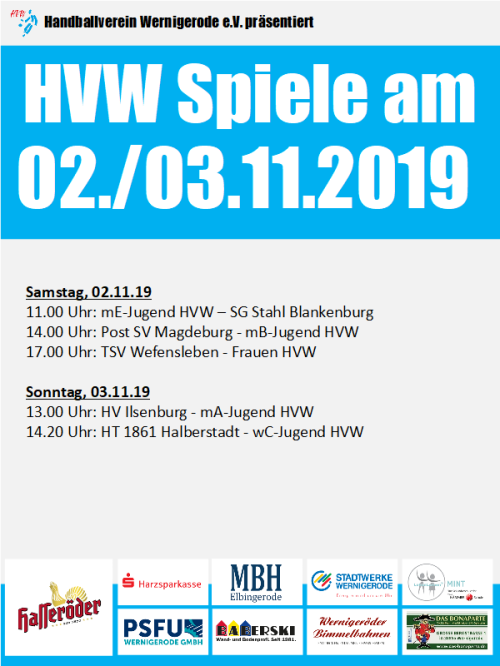 HVW Spiele am Wochenende 02./03.11.19