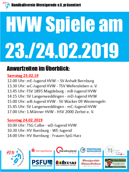 HVW Spiele am Wochenende 23.02./24.02.19