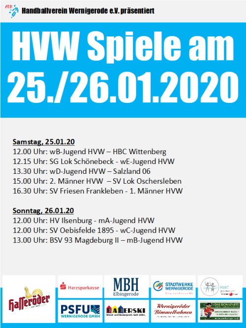 HVW Spiele am Wochenende 25./26.01.20