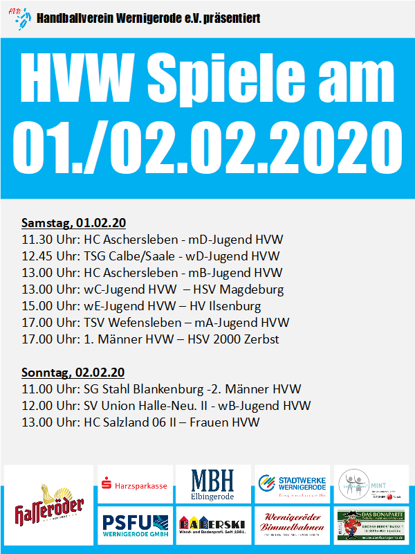 HVW Begegnungen am Wochenende 01./02.02.20