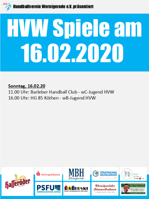 HVW Spiele am Sonntag 16.02.2020