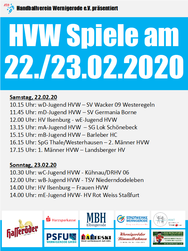 HVW Spiele am Wochenende 22./23.02.2020