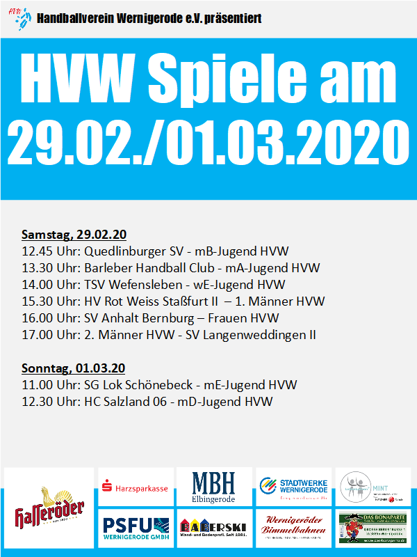 HVW Spiele am 29.02/01.03.2020