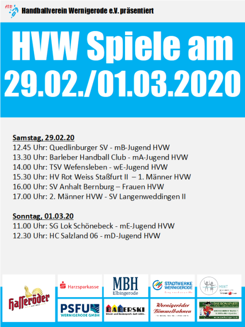 HVW Spiele am 29.02/01.03.2020