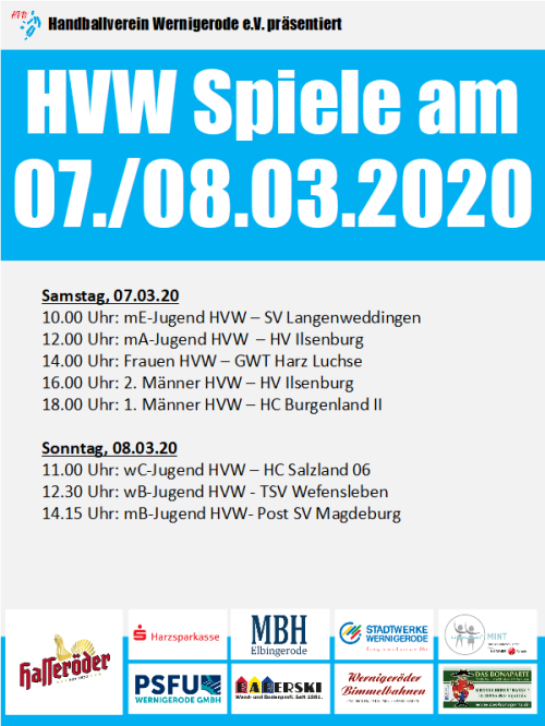HVW Spiele am Wochenende 07./08.03.2020
