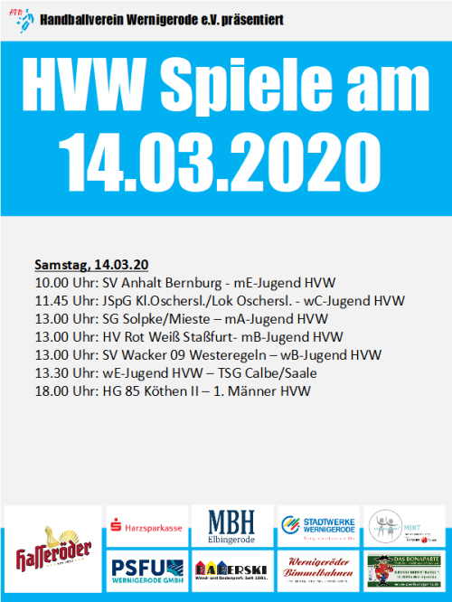 HVW Spiele am 14.03.2020