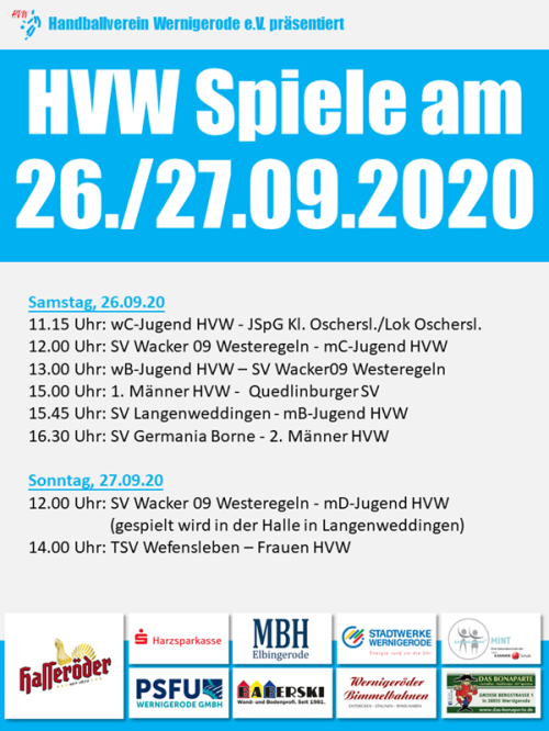 Alle HVW Spiele am 26./27.09.2020