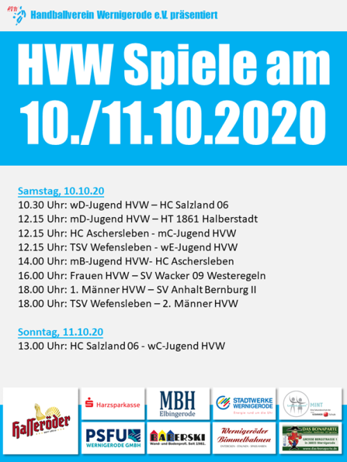 Spielansetzungen HVW am 10./11.10.2020