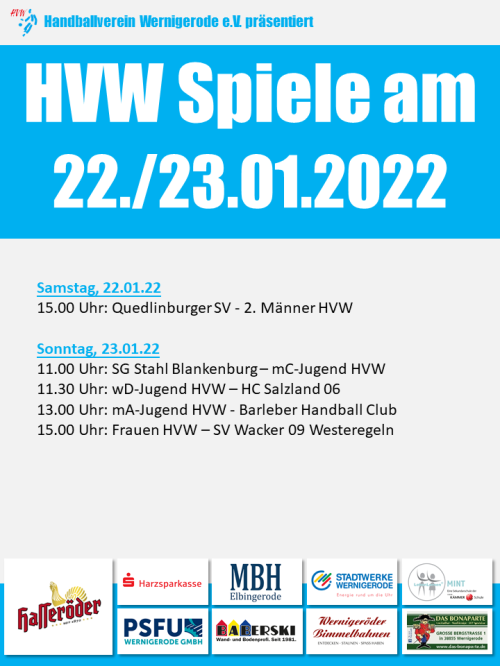 HVW Ansetzungen am Wochenende 22./23.01.2022