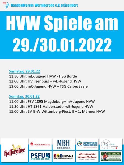 HVW Spiele am Wochenende 29./30.01.22