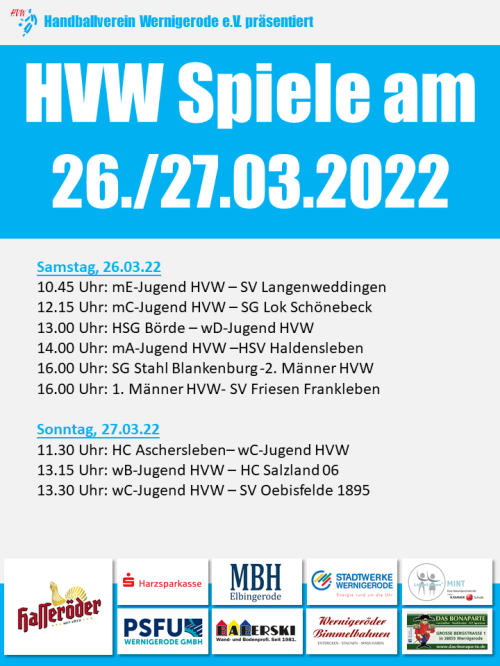 HVW Spiele am Wochenende 26./27.03.2022