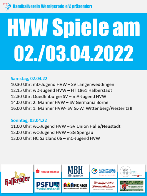 HVW Spiele am Wochenende 02./03.04.2022