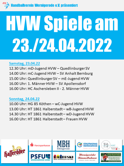 HVW Spiele am Wochenende 23./24.04.2022