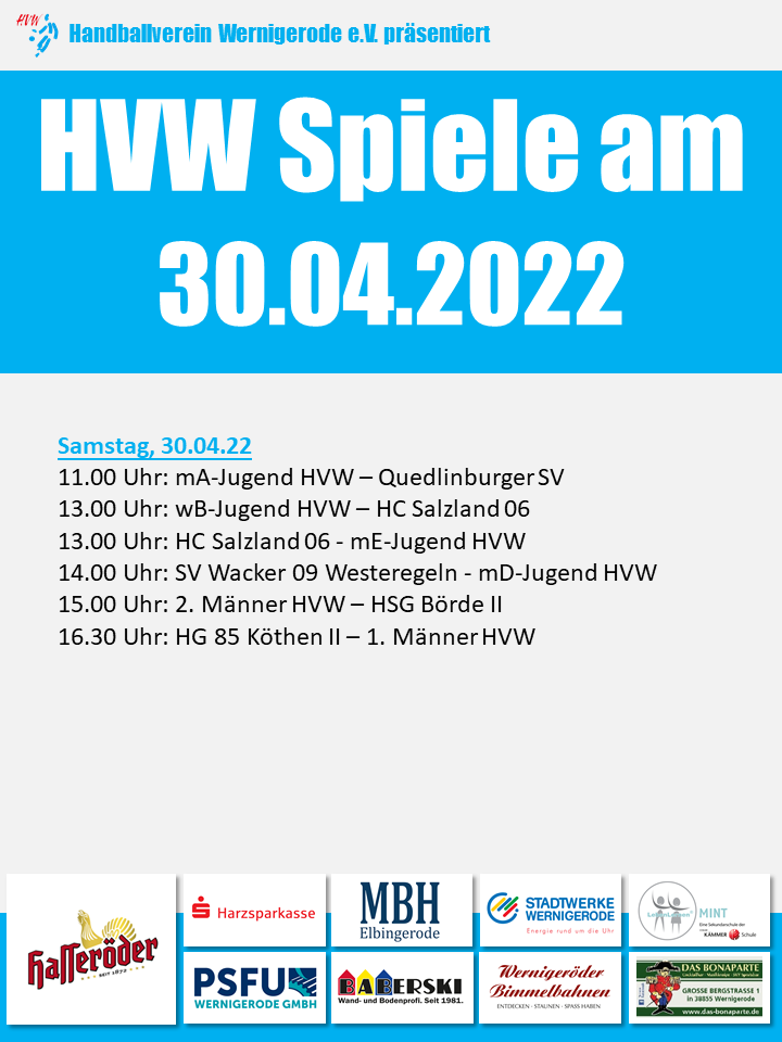 HVW Spiele am Samstag 30.04.2022