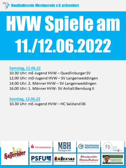 HVW Spiele am Wochenende 11./12.06.2022