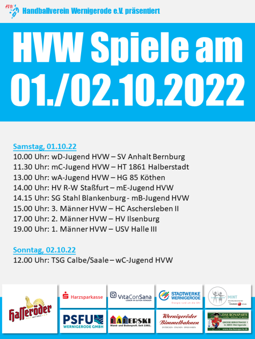 HVW Spiele am Wochenende 01./02.10.2022