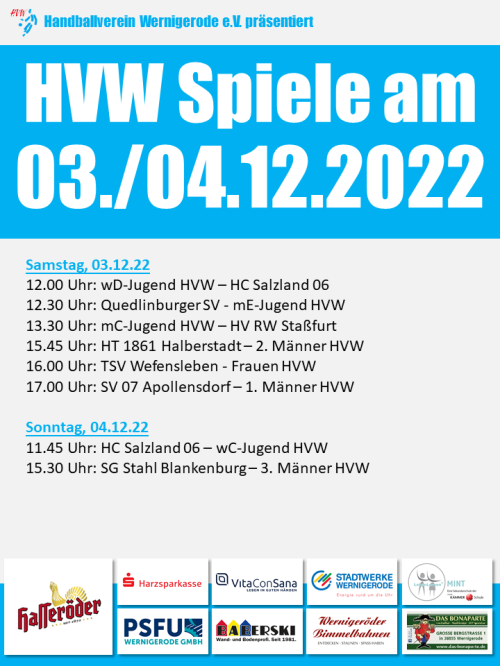 HVW Spiele am Wochenende 03./04.12.2022