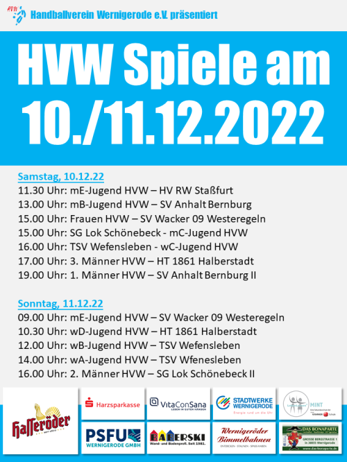 HVW Begegnungen am Wochenende 10./11.12.2022