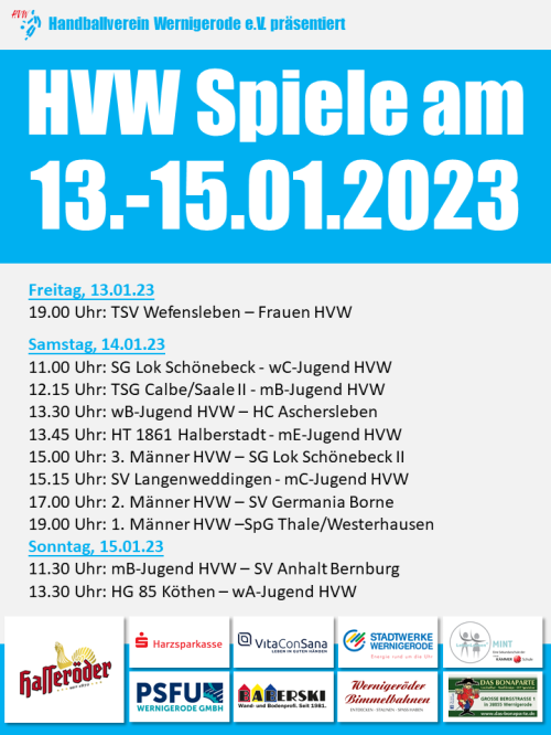 HVW Spiele am Wochenende 13.-15.01.23