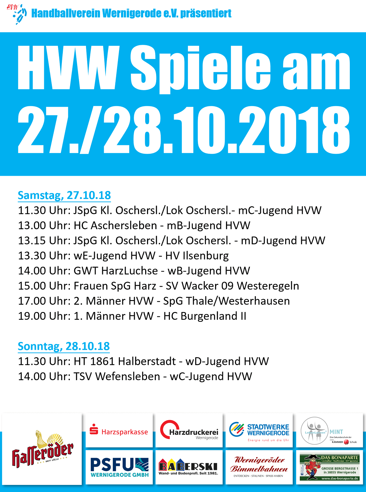 HVW Spiele am 27./28.10.2018
