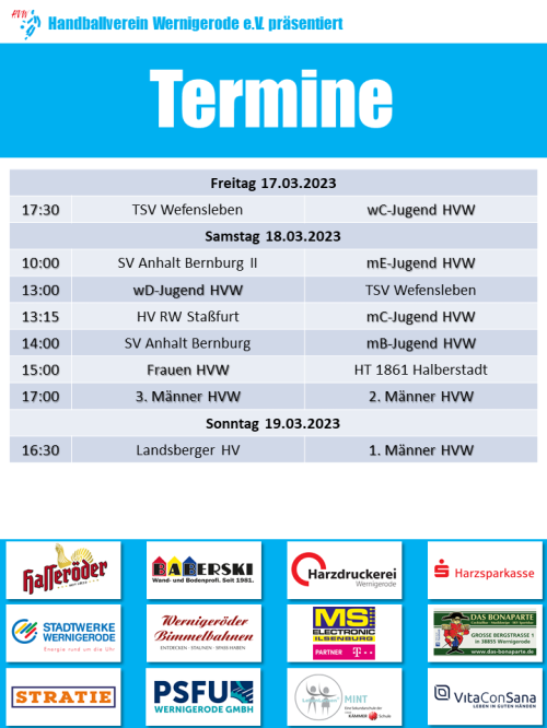 HVW Spiele am Wochenende 17.-19.03.2023
