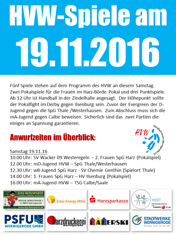 HVW Spielansetzungen am 19.11.16