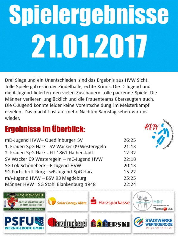 Spielergebnisse vom 21.01.2017