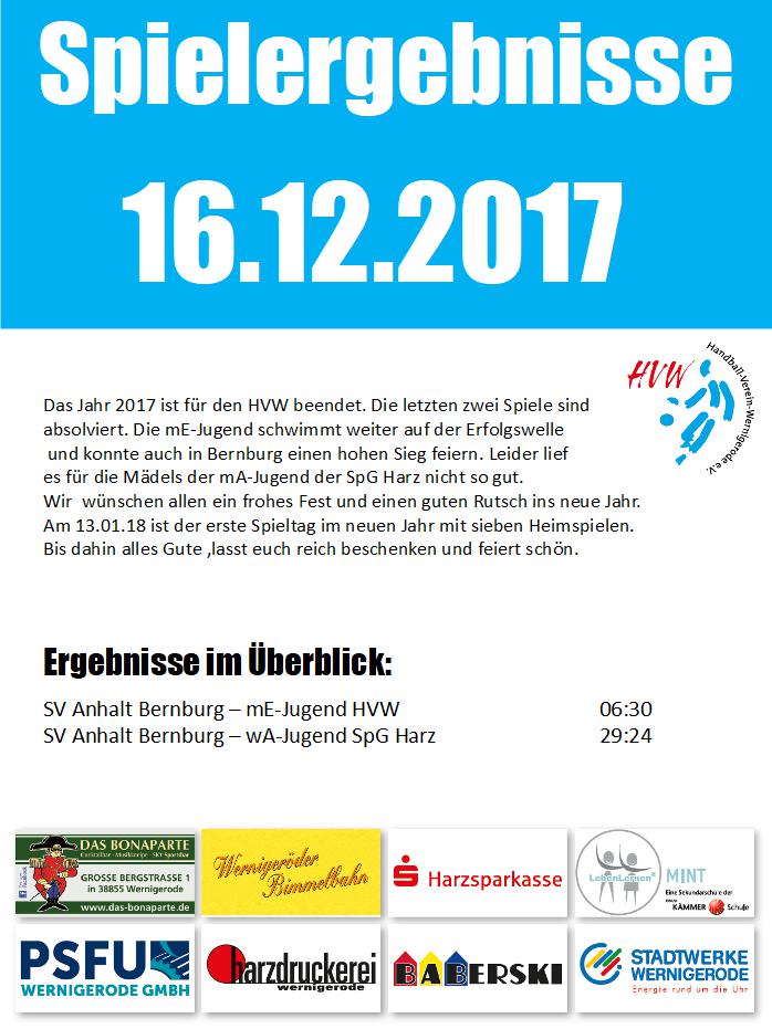Die letzten Spielergebnisse in 2017