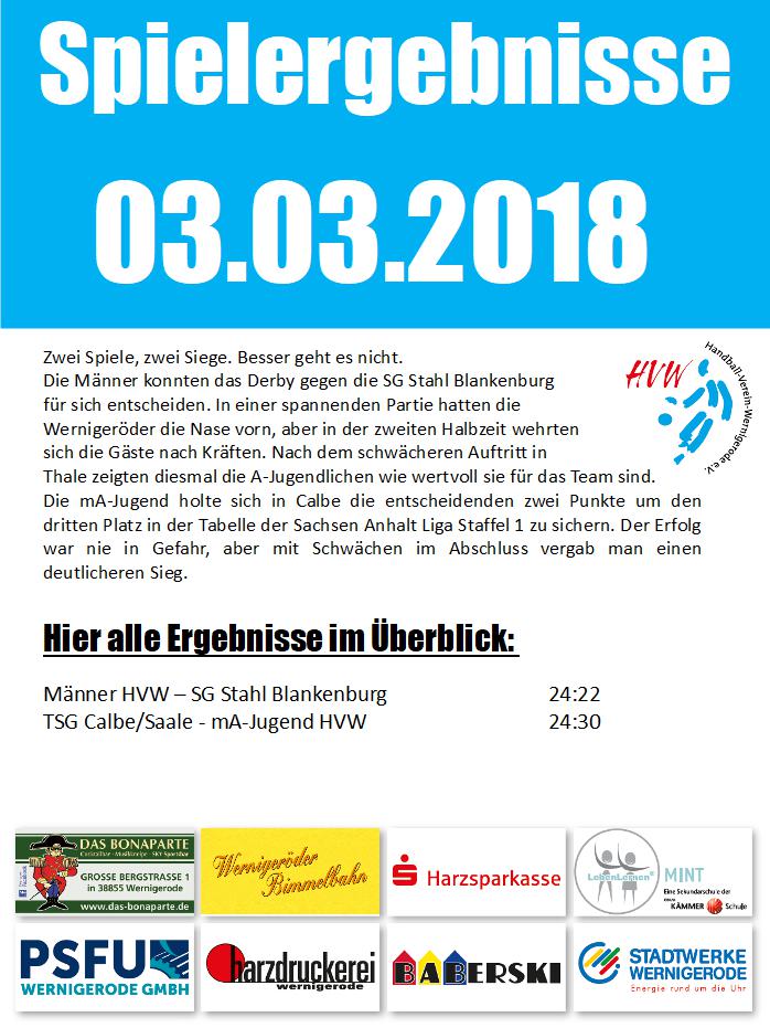 Spielergebnisse vom 03.03.2018
