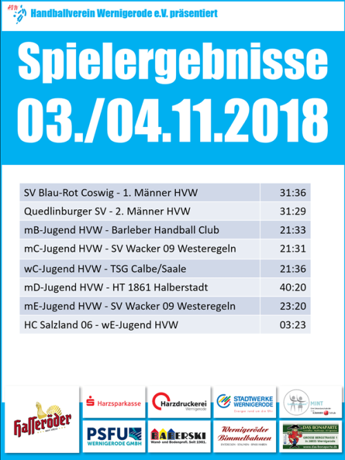 Spielergebnisse vom Wochenende 03./04.11.18