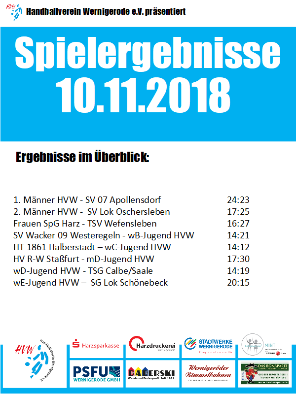 Spielergebnisse vom 10.11.18