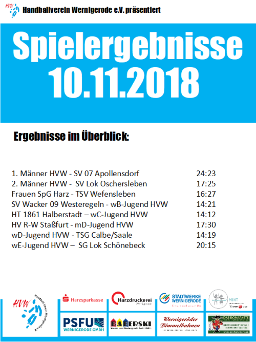 Spielergebnisse vom 10.11.18