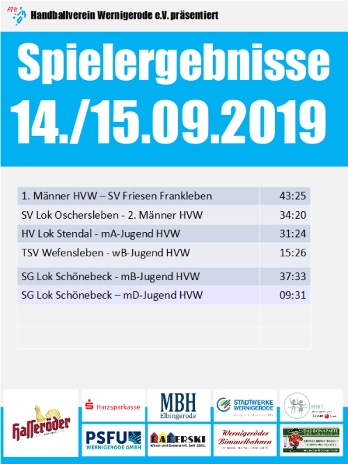 HVW Spielergebnisse vom 14./15.09.19