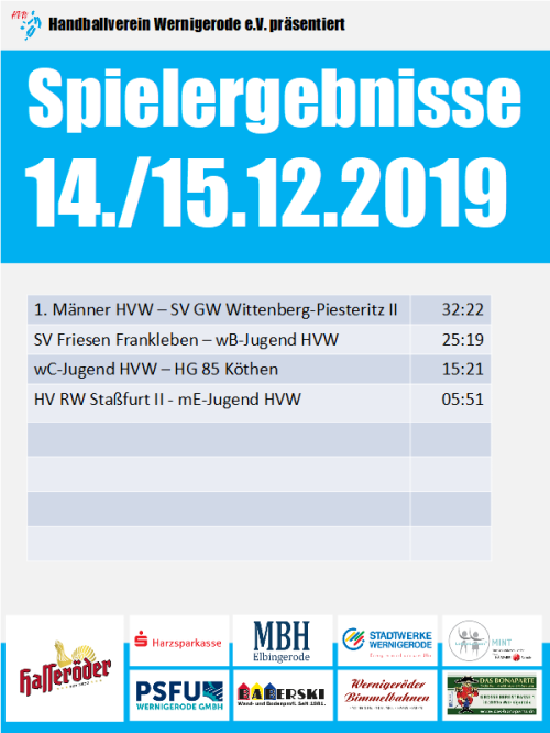 HVW Ergebnisse vom Wochenende 14./15.12.19