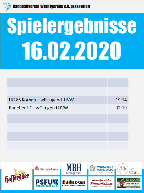 HVW Ergebnisse vom 16.02.2020