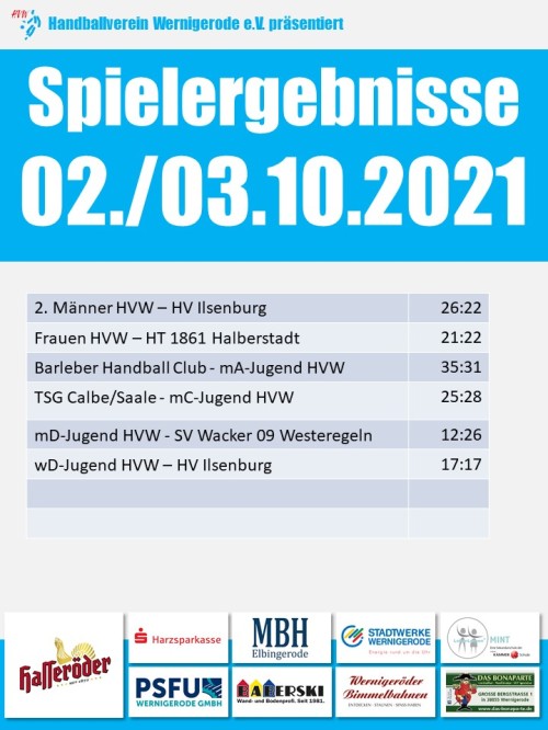 HVW Spielergebnisse vom 02./03.10.2021