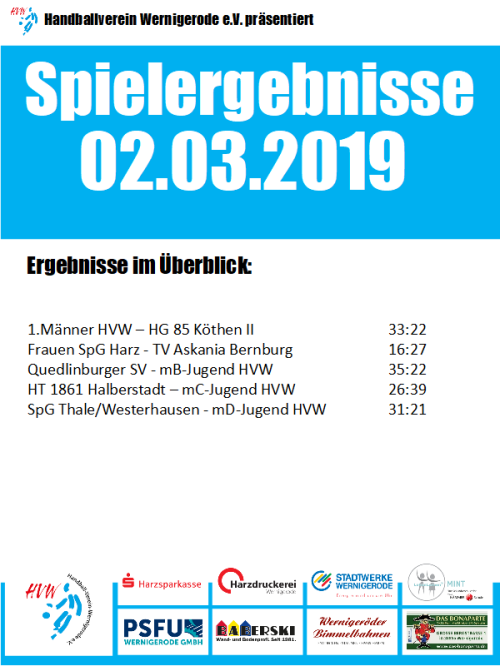 HVW Spielergebnisse vom 02.03.19