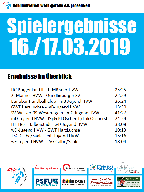 Spielergebnisse vom 16.03.19