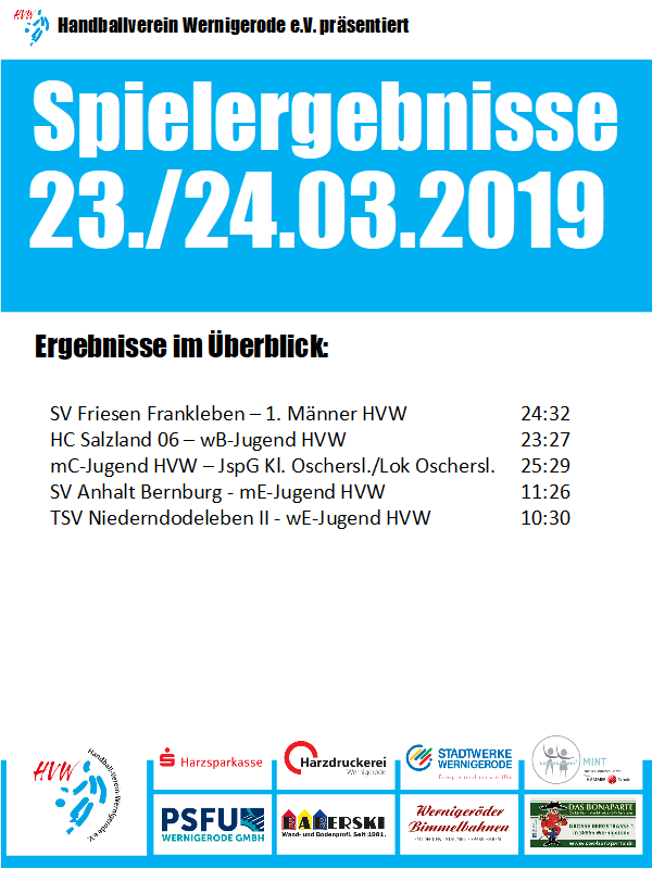 HVW Ergebnisse vom Wochenende 23./24.03.19