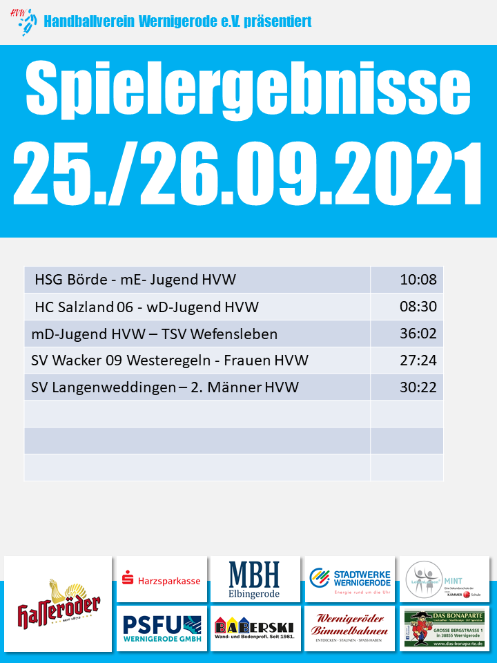 HVW Spielergebnisse vom 25./26.09.2021